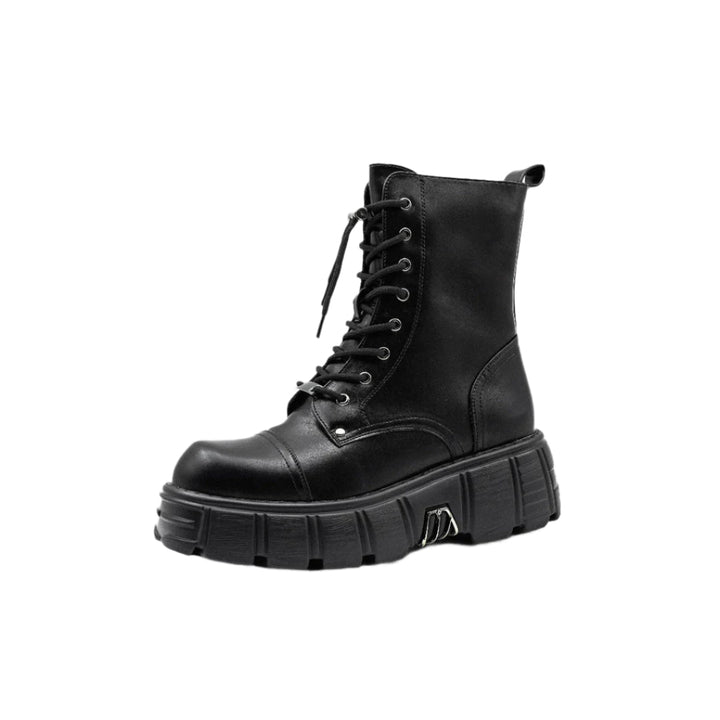 front view of the black Chunky High-Top Lace-Up Boot