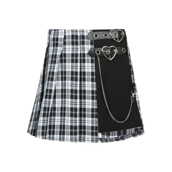 Plaid Half Patchwork Chain Skirt