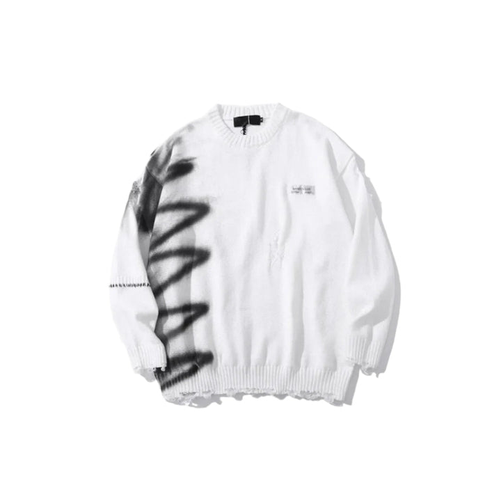 Front view of the white Rugged Edge Knit Sweater in a gray background