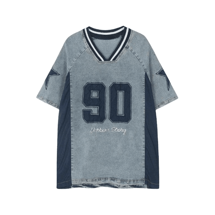 Patchwork Jersey Denim T-shirt  M   - VILIVAUN