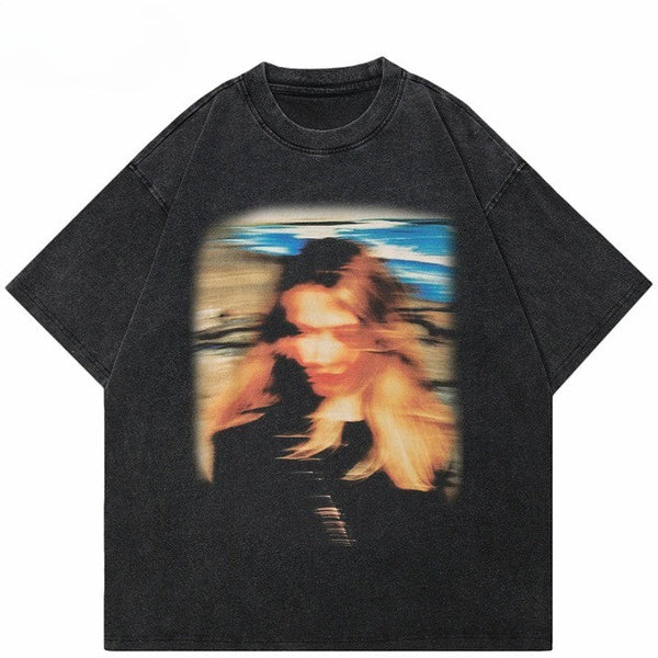 Y2K Blurry Image Graphic Oversized T-Shirt  S   - VILIVAUN
