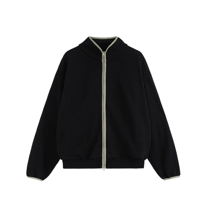 Double Zipper Stand Collar Jacket Black M - VILIVAUN