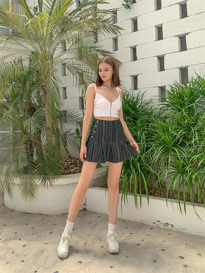 Y2K Stripe Bandage Mini Skirt     - VILIVAUN