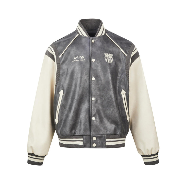Vintage Baseball Puleather Arrowed Jacket  Gray M  - VILIVAUN