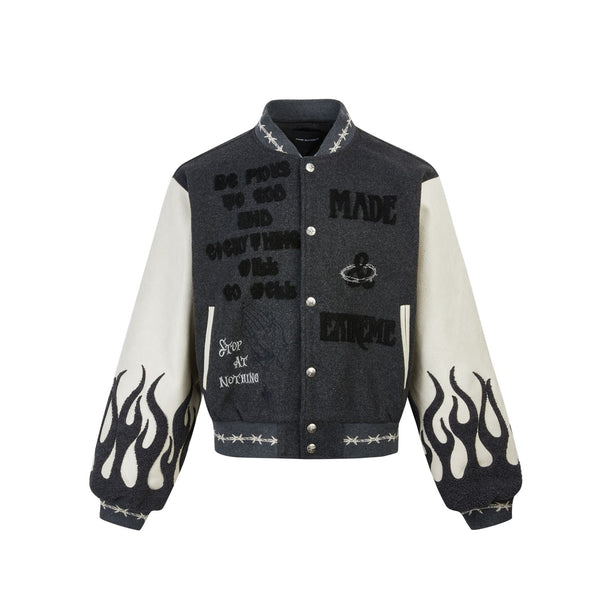 Y2k Inferno Rebel Varsity Jacket Gray M - VILIVAUN