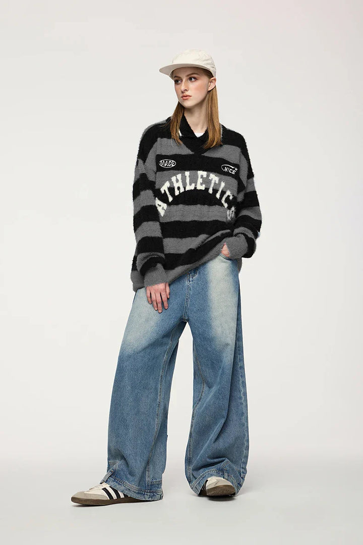 Wide Striped Jacquard Fit Sweater - VILIVAUN