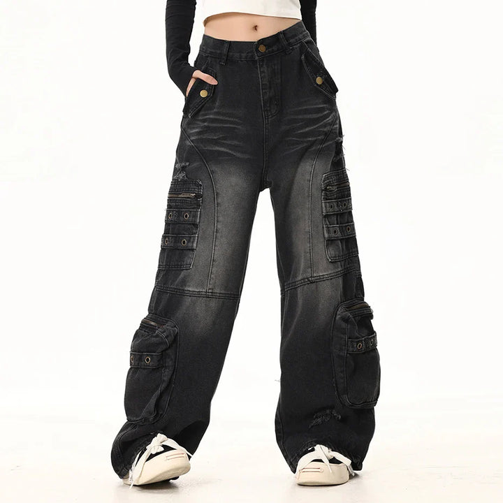 Vintage Multi-Pocket Jeans     - VILIVAUN