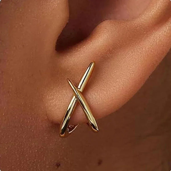 Stylish Gold Cross Stud Earrings