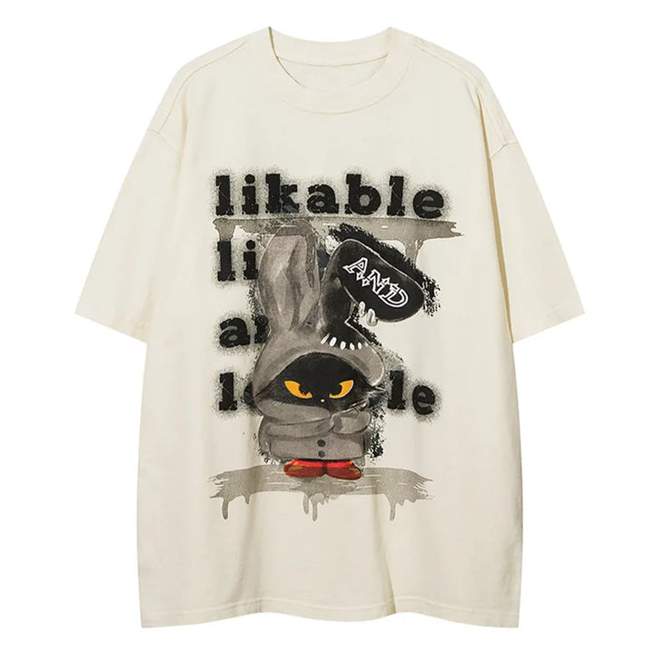Y2K Cartoon Rabbit Loose T-Shirt  Apricot M  - VILIVAUN