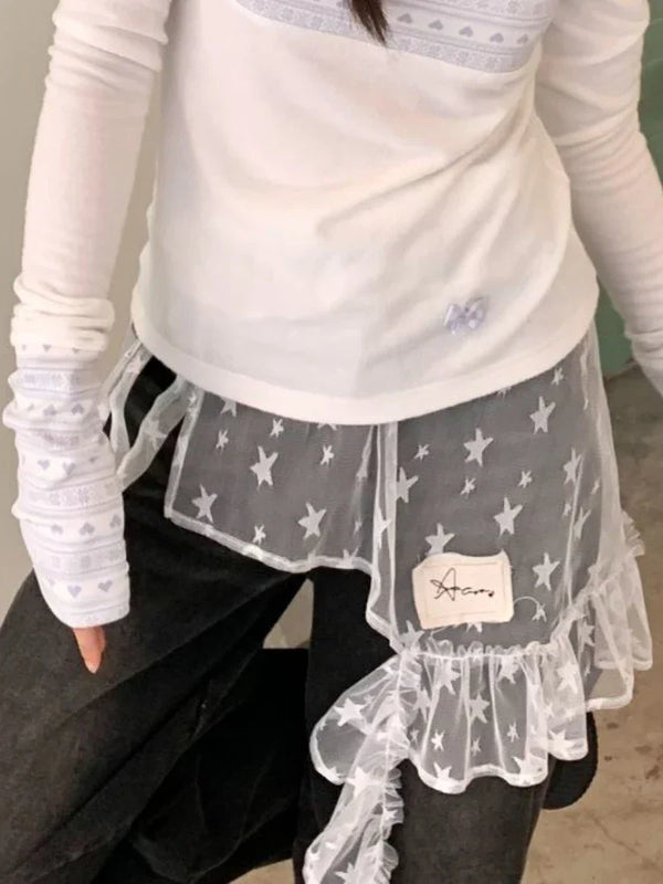 Gauze Lace Irregular Split Skirt