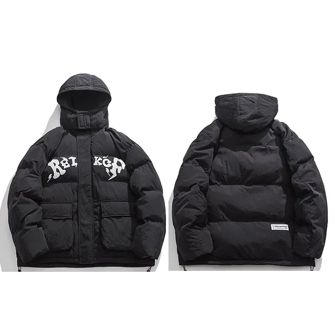 Letter Graphic Puffer Jacket  Black M  - VILIVAUN