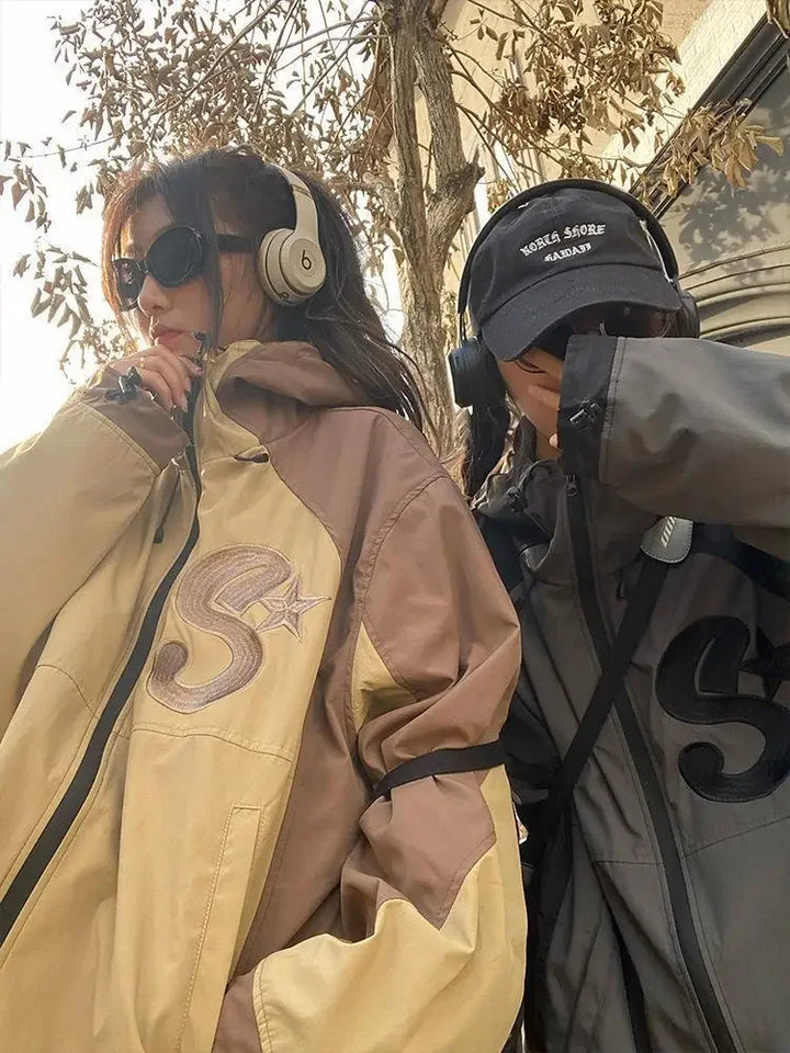 Y2k Vintage Embroidery Windbreaker Jacket     - VILIVAUN
