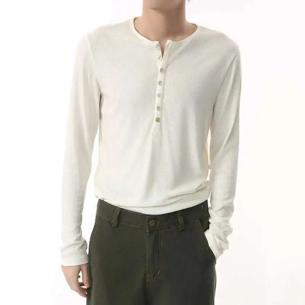 Stylish Korean Round Collar Button T-Shirt