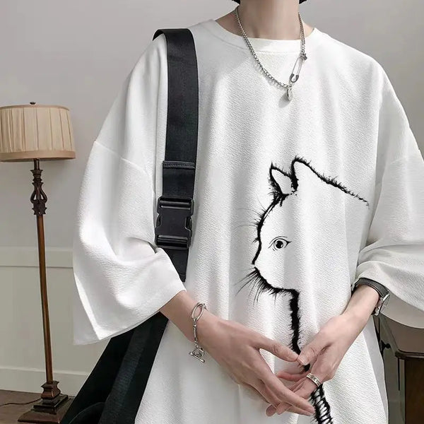 Loose Fit Short Sleeve Summer Cat T-Shirt