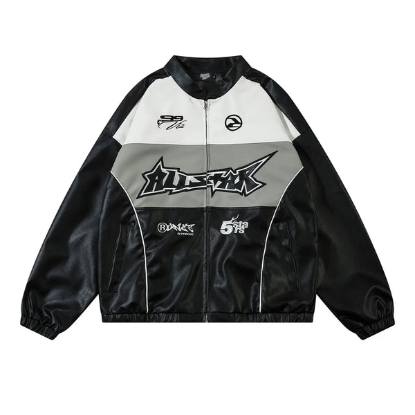 Y2k Motorbike Spliced Leather Jacket black M - VILIVAUN