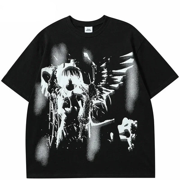 Black Angel Wings Graphic Anime T-Shirt