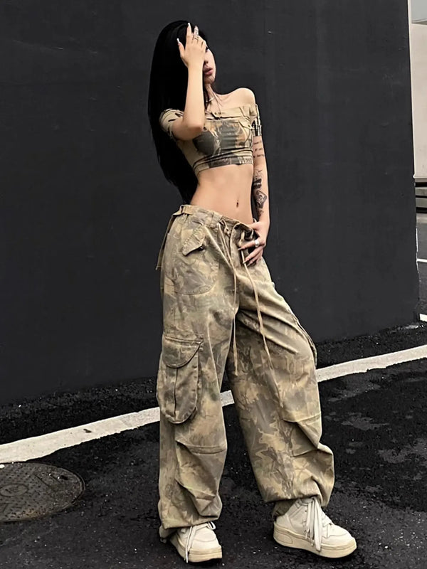 Y2K Washed Camouflage Cargo Jeans