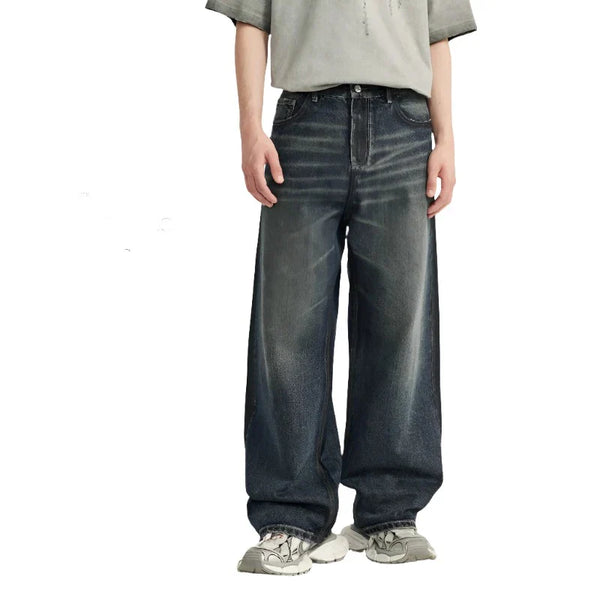 Washed Wide Leg Blue Denim Jeans     - VILIVAUN