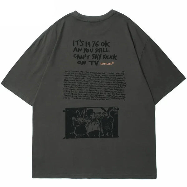 Retro Bunny Letter Print T-shirt