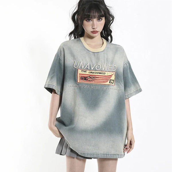 Oversized Hip Hop Letter Embroidered T-Shirt