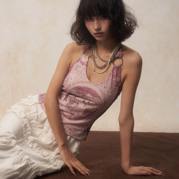 Purple Japanese Y2K Halter Tank Top