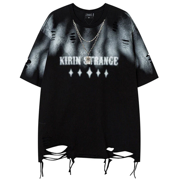 Distressed Crew Neck Cotton T-Shirt