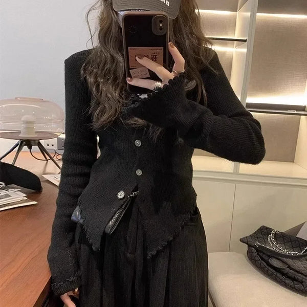 Y2k Long Sleeve Buttoned Cardigan Black S - VILIVAUN