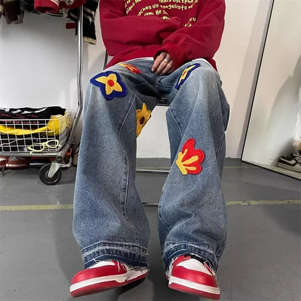 Embroidered Flower Denim Jeans