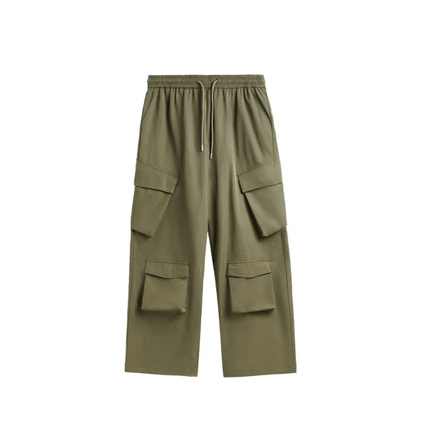Casual 3D Wide-leg Cargo Pants  Army green S  - VILIVAUN