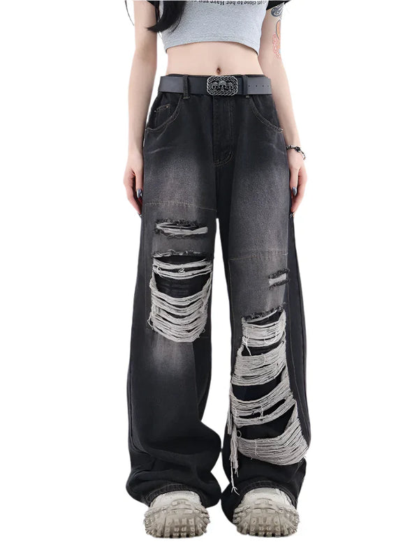 Y2K Gothic Grunge Ripped Jeans