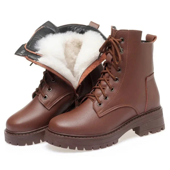 Winter Leather Women's Snow Boots  brown wool 35  - VILIVAUN