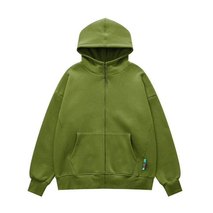 Heavy Weight Fleece Zipper Hoodie  Avocado green S  - VILIVAUN