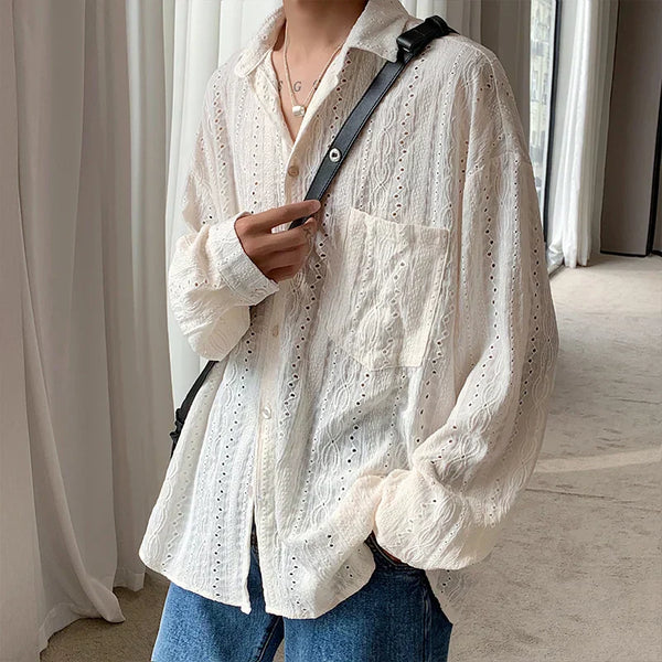 Apricot Mesh Casual Lapel Shirt