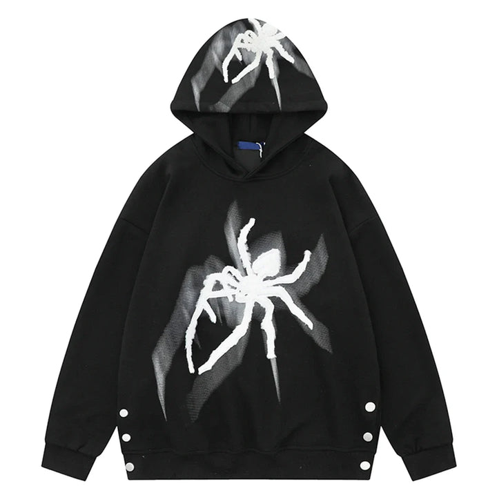 Y2K Webbed Embroidery Hoodie  Black S  - VILIVAUN
