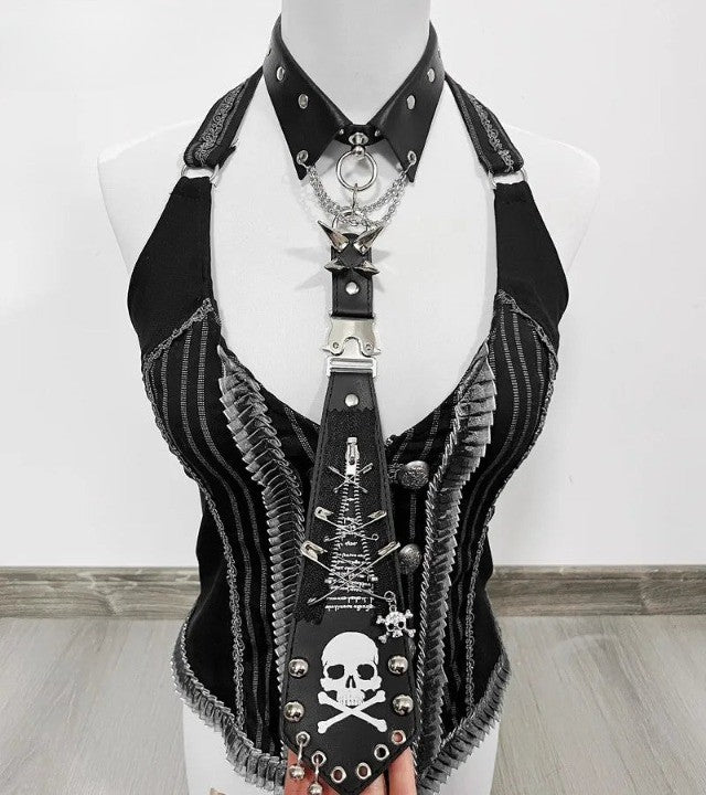 Y2k Skull Chain Tie     - VILIVAUN