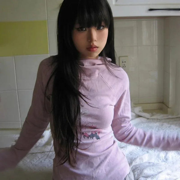 Y2K Vintage Hooded T-shirt  S   - VILIVAUN