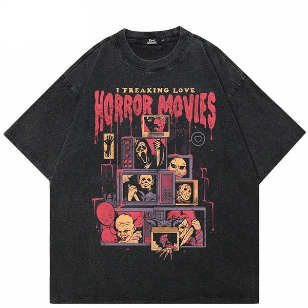 Retro Washed Black Ghost Graphic T-Shirt