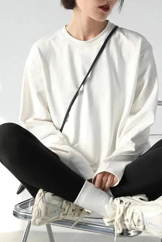 Casual Solid Color Basic T-Shirt     - VILIVAUN
