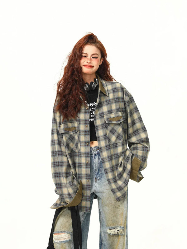 Casual Contrasting Color Plaid Shirt