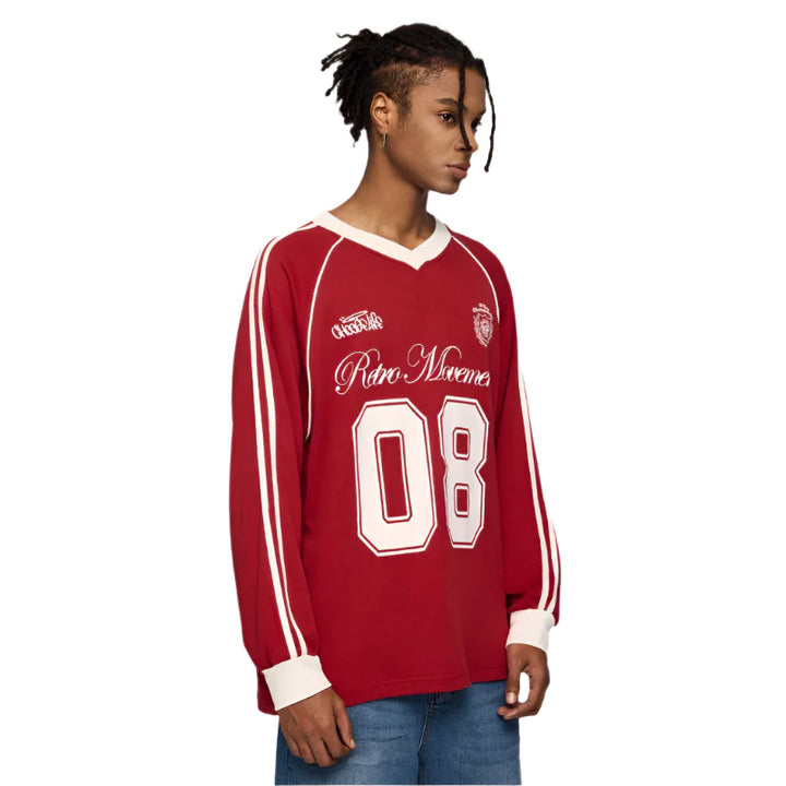 Football Jersey Loose Fit Sweater Red M - VILIVAUN