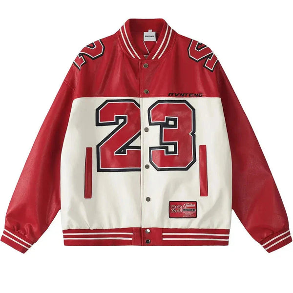 Y2k Contrast Color Leather Jacket  Red M  - VILIVAUN