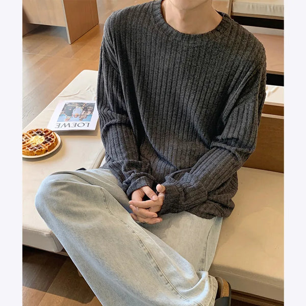 Striped Casual Long-Sleeved Oversized T-Shirt