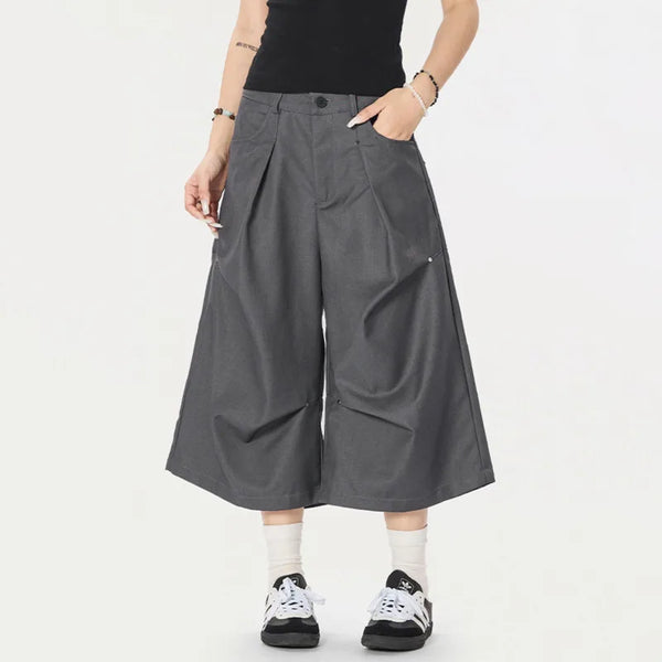 Cargo Solid Color Wide Leg Shorts
