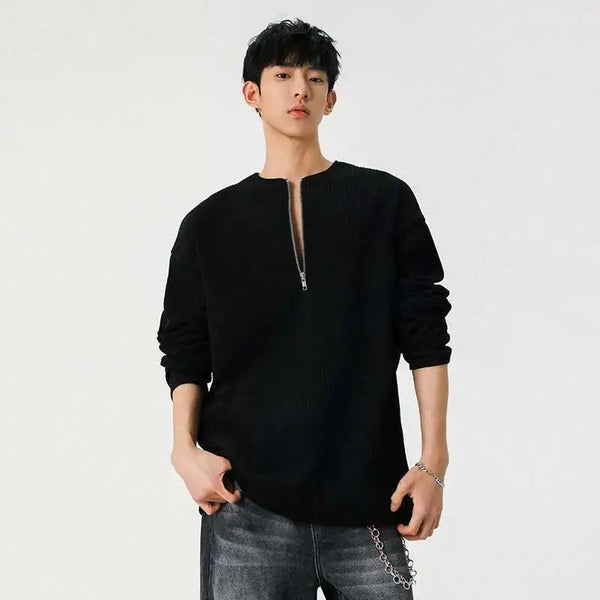 Korean Half Zipper Casual Long T-Shirt