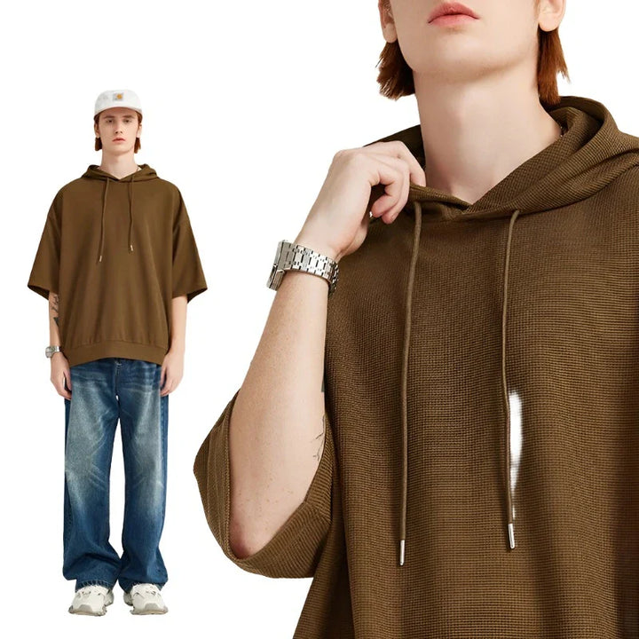 Soft Touch Waffle Hooded Oversized T-Shirt     - VILIVAUN