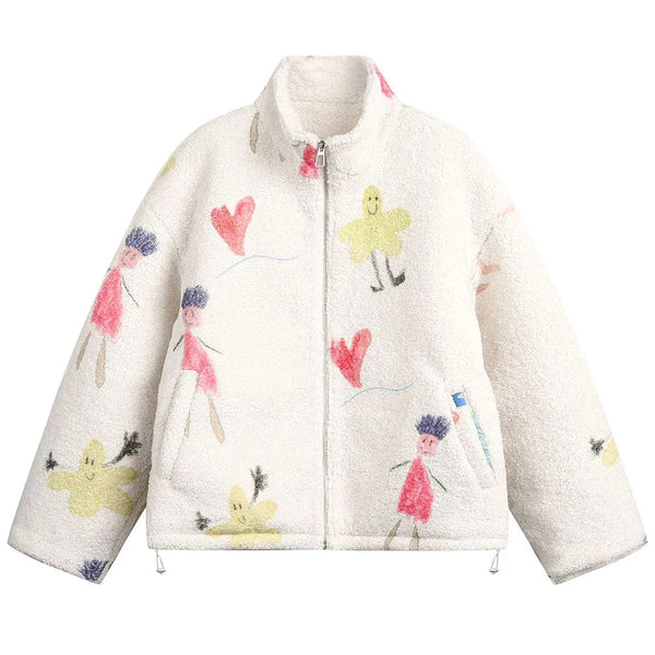 Y2k Small Drawings Jacket  beige S  - VILIVAUN