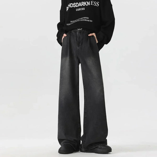 Solid Color Wide Leg Baggy Jeans