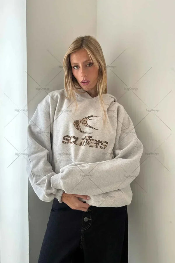 Leopard Print Retro Letter Print Hoodie
