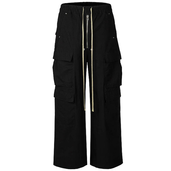 Unisex Wide-Leg Oversized Cargo Pants bottom black L  - VILIVAUN