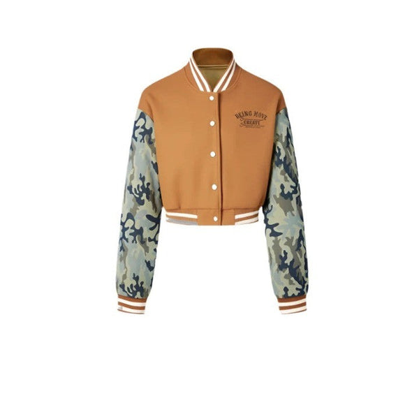 Women's Camouflage Varsity Jacket  camel S  - VILIVAUN